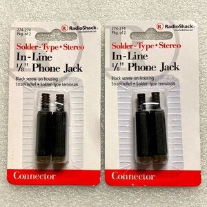 Lot of 2 Radio Shack 1/8" 3.5mm In-Line Stereo Phone Jacks, Solder Type.